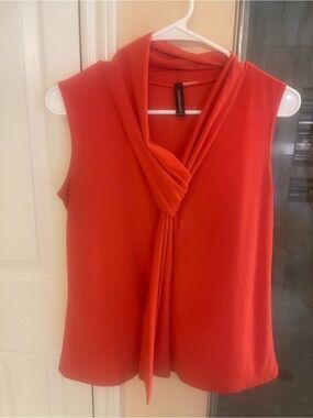 jason maxwell Peach/Orange Sleeveless Knotted Neck Blouse